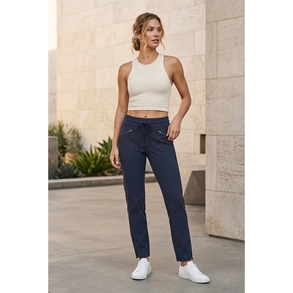 Athleta Metro High Waisted Slouchy Pants Navy Blue Straight Leg S 138449-00